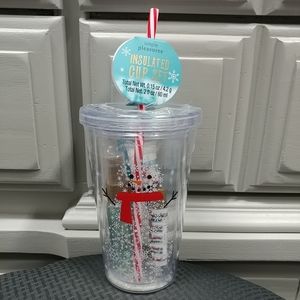 Snowman Reusable Cup with Straw Winter Christmas Holiday Reusable Insulated Cup